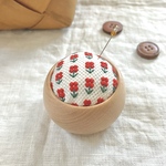 ピンクッション 針山 ♦ 木工房 のウッドボウル チェリー ♦【 可憐な お花 / 赤 レッド 】