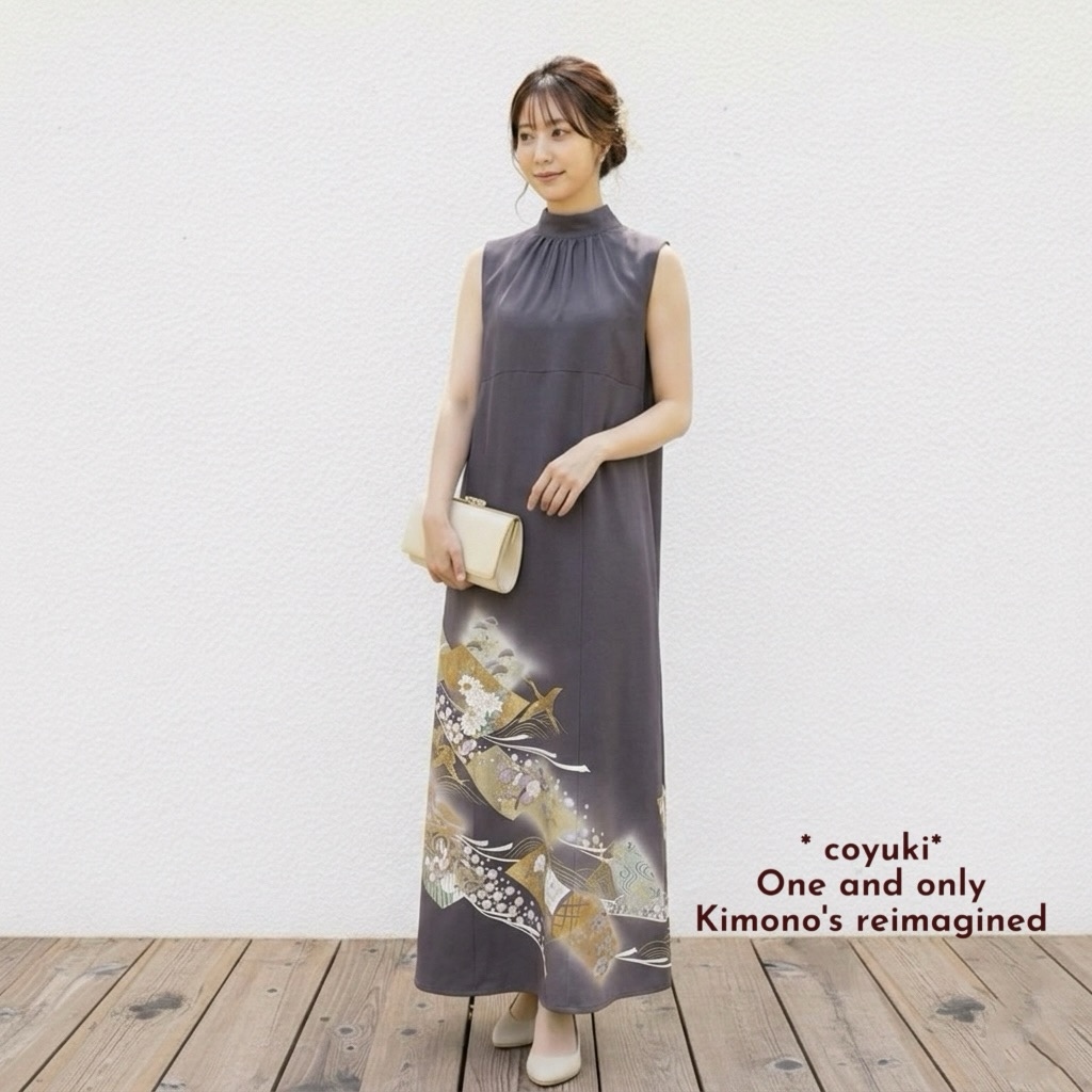 着物リメイク 色留袖ワンピース ボレロ/リボン付 2Way Lサイズ 【結婚