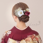 【送料込み】アネモネ　髪飾り　ヘアアクセサリー　髪飾り　Ｕピン　水引　ヘアアクセサリー　ヘッドパーツ　成人式　卒業式　紫陽花ボルドー