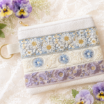 ͛💠インド刺繍ポーチ⑥💠 13×16｜涼し気ブルー×レース刺繍 ͛💠 心躍るブルー  🎶 リング付き コスメポーチ メイクポーチ ペンポーチ プレゼント ギフト 春色 母の日 インド刺繍 青