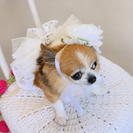 犬 ホワイト 花冠 ラナンキュラス ♡フリル リボン ヘッドドレス 帽子 猫 ペット 花 カチューシャ かぶりもの 誕生日 被り物 うちの子記念日 バースデー 冠 リボン 白