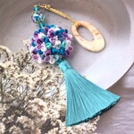 ❁つまみ細工紫陽花カラーとんぼ玉＆タッセル根付けストラップ❁卒業式入学式七五三帯袴飾り・バックチャーム*送料込み*　