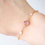 簡単着脱 ときめく淡いお花と淡水パールの華奢魅せブレスレット/シルバー ゴールド/サージカルステンレス 金属アレルギー対応 紫陽花 上品 大人可愛い 紫