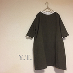 Dark green×black pin houndstooth ドルマンスリーブワンピース