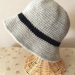 *ニット帽子*ハット*ライトグレー×ブラック*ライン*