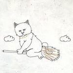 箒に乗って飛ぶ猫　ワイヤーアート