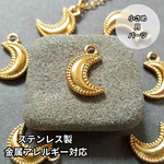[2pcs] オール ステンレス 月 チャーム ムーン 小さめ ゴールド 24KGP イオンメッキ ニッケルフリー加工 サージカルステンレス 金属アレルギー対応