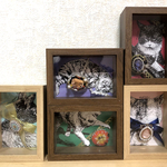 ビーズ刺繍のブローチ×ペン画のネコ