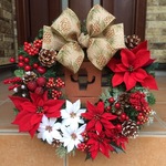 ★nonojo様専用★/No.xmas-14148/★クリスマスリース38cm・アートフラワーリース★/ポインセチア＆松かさリボン