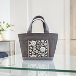 グレー×チャコールグレー◆インド刺繍×帆布☆ミニトートバッグ