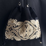 インド刺繍リボンのショルダーバッグ 【A柄】  drawstring shoulder bag
