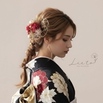 ドライフラワー  髪飾り　紫陽花カシスワイン　ピンク/ゴールド和玉　Ｕピン　和装　卒業式　成人式