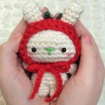【着脱できるよ】🍓いちごずきんの箱入りうさぎちゃん あみぐるみ ＊ビーズ仕上げ＊オープン記念価格