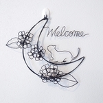 ワイヤーアート　リース　三日月　紫陽花　猫　Welcome