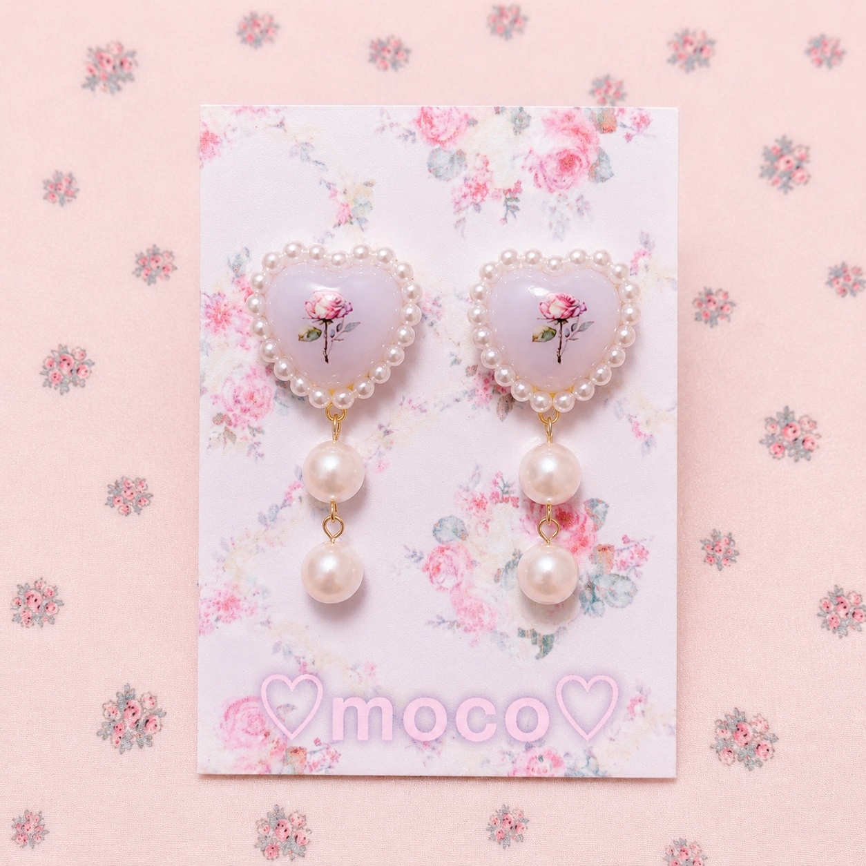 ラブリーハートとストロベリーのピアス/イヤリング いちご 苺 パール