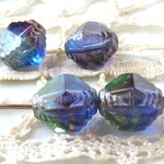 ザクザク　 紫緑青古銀　チェコビーズCzech Glass Beads４個