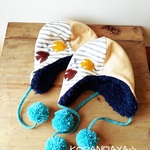 『uさまご予約品』になります♥ボンボン耳あてつき帽☆ベージュ×ボーダー size M 子供服