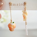 🍑ミニチュアまるごと桃タルト＆カットももとパールの耳飾り①イヤリング②ピアス③フックピアス④樹脂ピアス⑤樹脂ノンホールピアス（樹脂イヤリング）】