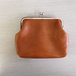 革（レザー）の小銭入れ付き、がま口財布（ブラウン　ヌメ革）