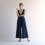 着回し自在◎大人の洗練サロペット｜高級感ダブルジョーゼット・美シルエット【ネイビー】