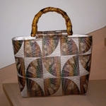 (値下げ）帯地でD形バンブー風持ち手バッグ