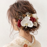 【再販】胡蝶蘭髪飾り ドライフラワー 赤グレーヘア飾り 結婚式和装 成人式振袖 卒業式袴 プリザーブドフラワー