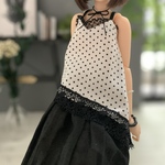 タイプＢ斜め黒ドット柄キャミソール　黒レース　22cmドール　ドール服　ピュアニーモ
