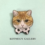 猫 ブローチ オリジナル イラスト 茶トラ ねこ 猫 ドットリボン