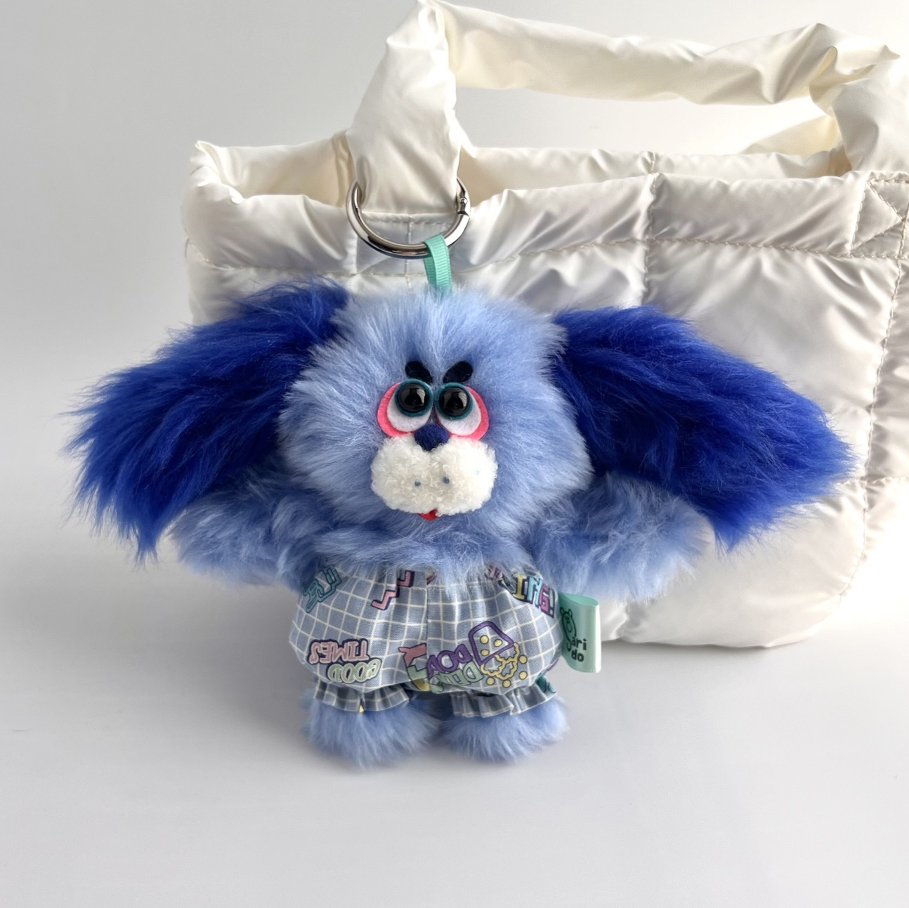 ハンドメイド ぬいぐるみ レトロアニマル ブルー mofu-lulu いぬ Wai(ワイ) モフモフでポップな犬のぬいぐるみ 25㎝ 青