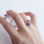 紫陽花ニュアンスの青紫リング パープル　ビーズアクセサリー　青リング ゴールド k16gp 本ロジウム シルバー変更可能 6月　雨　梅雨　あじさい