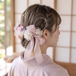 【金箔付】成人式 髪飾り リボン 水引 ピンク 袴 パール 卒業式 前撮り ホワイト シルバー 結婚式 ブライダル アーティシャルフラワー かすみ草 ドライフラワー ヘッドパーツ ヘッドドレス