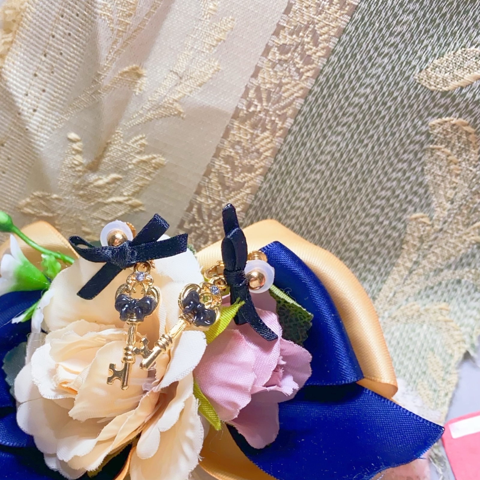 ミントカラーと薔薇柄レースのジュエリーケース ジュエリーボックス