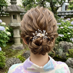 透明　クリア　お花　パール　紫色　ワイヤー　ユーピン　シルバー　フラワー　ヘアアクセサリー　シンプル　大人　髪飾り　お呼ばれ　結婚式　成人式　卒業式　和装 洋装　ヘッドドレス　ビーズ　小枝風　浴衣　夏