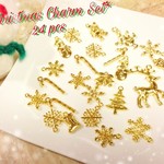 【ワンコイン✨セール】クリスマスチャーム アソート 24個セット ゴールド きらきら 雪の結晶 ツリー ブーツ スノーマン