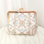大人可愛い刺繍の*:ﾟご褒美ポーチ. *:ﾟ【限定3品】【受注生産品】【 12cm口金使用 5cmマチ付き がま口ポーチ 】【インド製ビーズチャーム付き】