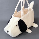 SIOCO・8号帆布 国産ボア・ドッグトートバッグ 《JOHNジョン》ボアタイプ・動物立体バッグ 犬バッグ　dogBag ワンコ　犬　ファーバッグ　もこもこ　プードル　ホワイト　ブラック　送料無料