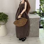 バルーンシルエットロングワンピース　ブラウンストライプ　22cmドール　ドール服　ピュアニーモ
