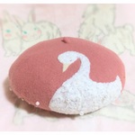 スワンのベレー帽 きらりビーズとぷちリボンつき