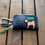 柴犬SHIBA キーケース　ラウンドファスナー型　本革ヌメ革レザー　カラビナつき　