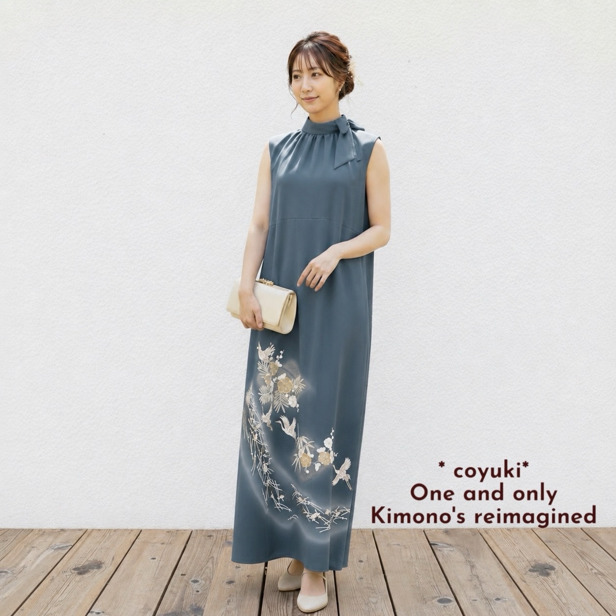 着物リメイク 色留袖ワンピース ボレロ/リボン付 2Way Lサイズ 【結婚