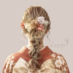 紫陽花　ココアモーブ　リボンアレンジ　髪飾り　Ｕピン　水引　ヘアアクセサリー　ヘッドパーツ　成人式　卒業式　