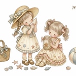 【人物素材⑪ 】5枚 女の子 海 A6