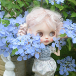 ブライスアウトフィット　ドール服　バルーンワンピースPetiteFleur  紫陽花の咲くころ　ネオブライス　くすみブルー　リカちゃん