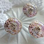 ◆チェコガラスボタン◆しなやかな2輪の花・オーロラ ::: 小1.8cm