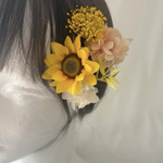 ひまわりの髪飾り　振袖　浴衣　お祭り　和装　洋装  結婚式　ブライダル　ウェディング　着物　水引　金箔　袴　ヘアアクセサリー　ヘッドドレス　ヘッドパーツ　浴衣髪飾り　
