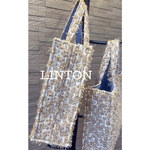 高級 リントン🇬🇧 シャネルツイードバッグ【beige×blue】マチあり スクエアバッグ リボンバッグ