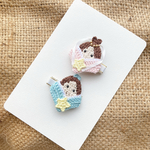織姫と彦星のベビーヘアクリップ　2つセット　かぎ針編み　ベビー　キッズ　0歳　1歳　2歳　七夕　織姫　彦星　夏　ヘアアクセ