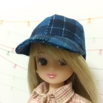 ミニチュア　チェックキャップブルー　ドール用