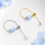 ネモフィラのサージカルステンレスチェーンリング 揺れる華奢リング〈シルバー ゴールド〉〈指輪 金属アレルギー対応 フリーサイズ スワロフスキー ブルー 水色 春夏 透明感〉