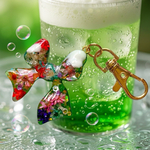 【窓辺の喫茶店🫧】リボン メロンソーダ スターフラワー 花 ドライフラワー 押し花  ボタニカル リボン キーホルダー クリームソーダ バッグチャーム 